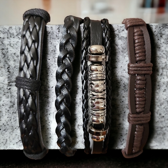 Unisex Leather Bracelet 4 Piece Set - Picture 5 of 9